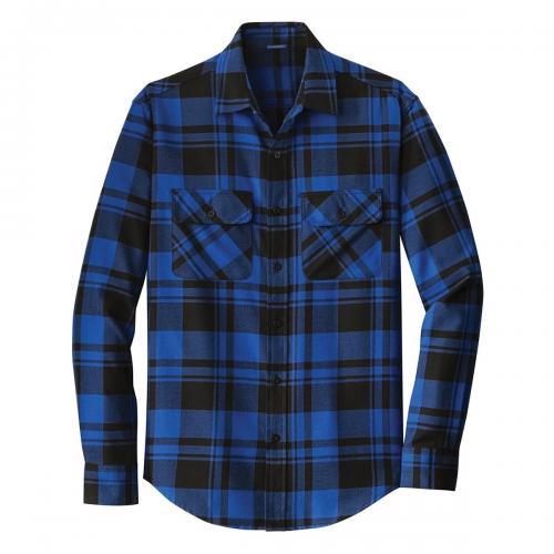 Port AuthorityÃ‚ Plaid Flannel Shirt- Royal/ Black Medium