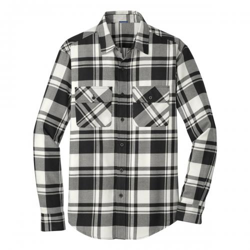 Port Authority Plaid Flannel Shirt Snow White/ Black Large